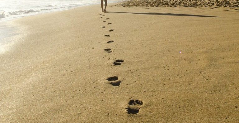 beach, footsteps, sand