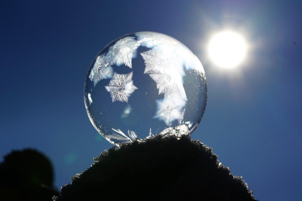 soap bubble, crystals, eiskristalle